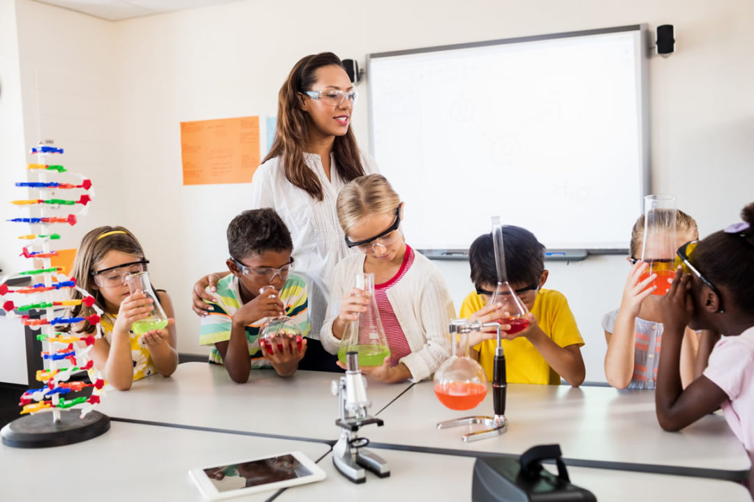 Students at the Lesson of Chemistry. It Lesson photo.